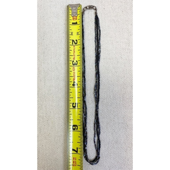 Triple strand black rainbow iridescent and matte bead necklace sterling clasp - Picture 6 of 6